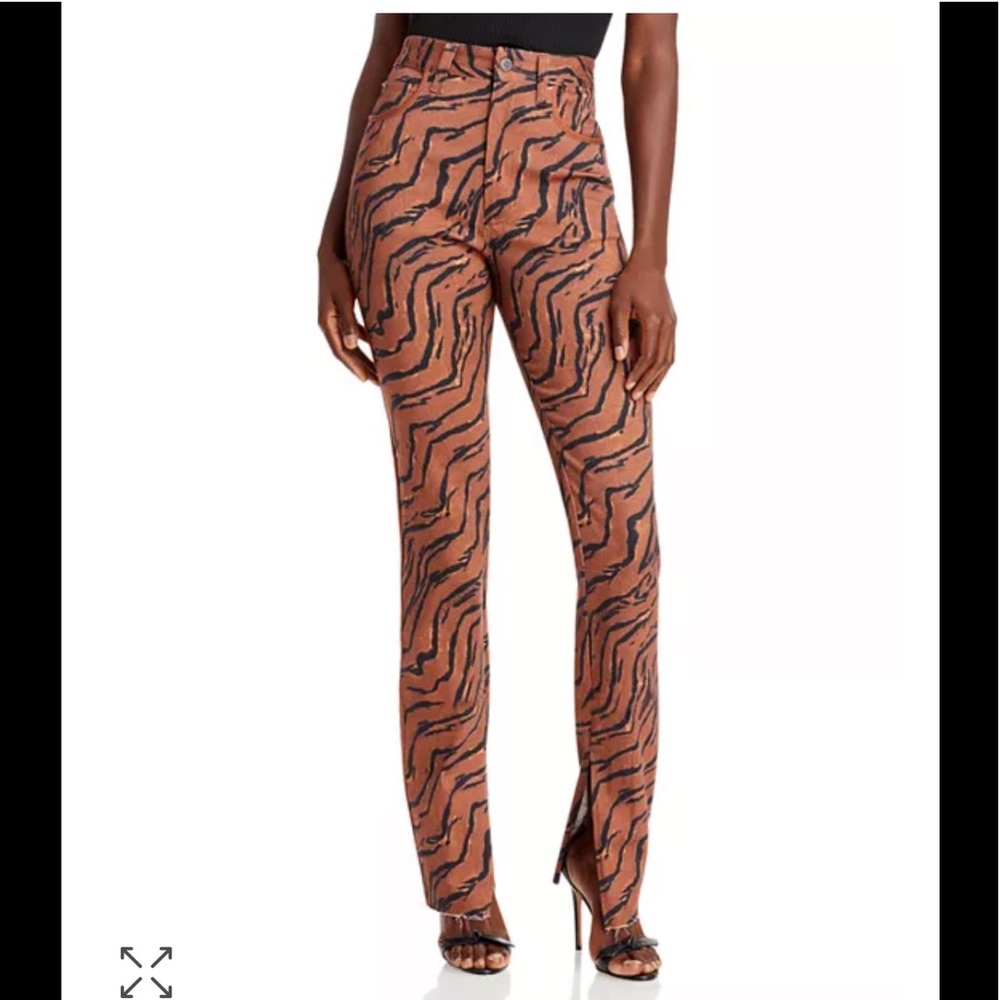 NWT,WeWoreWhat Stiletto Slit Hem Jeans in Brown Tiger